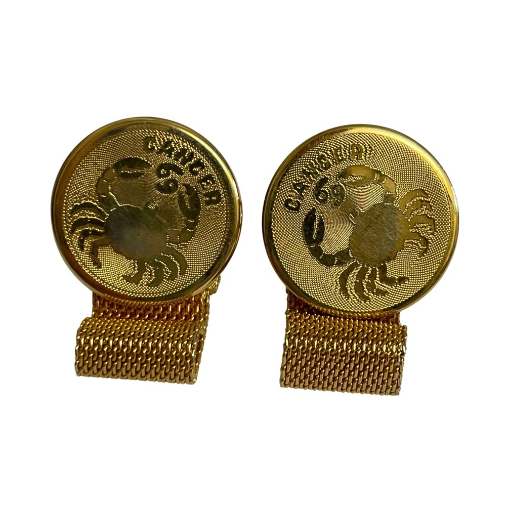 Dante Cancer Zodiac Wrap Mesh Cufflinks Mens Gold Vintage